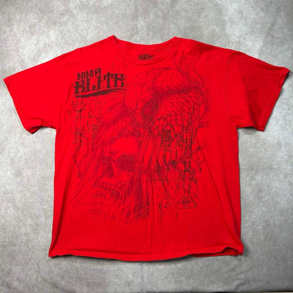 MMA Elite Mens XL Red Graphic T-Shirt Skull Eagle Wings Cotton Tee y2k grunge